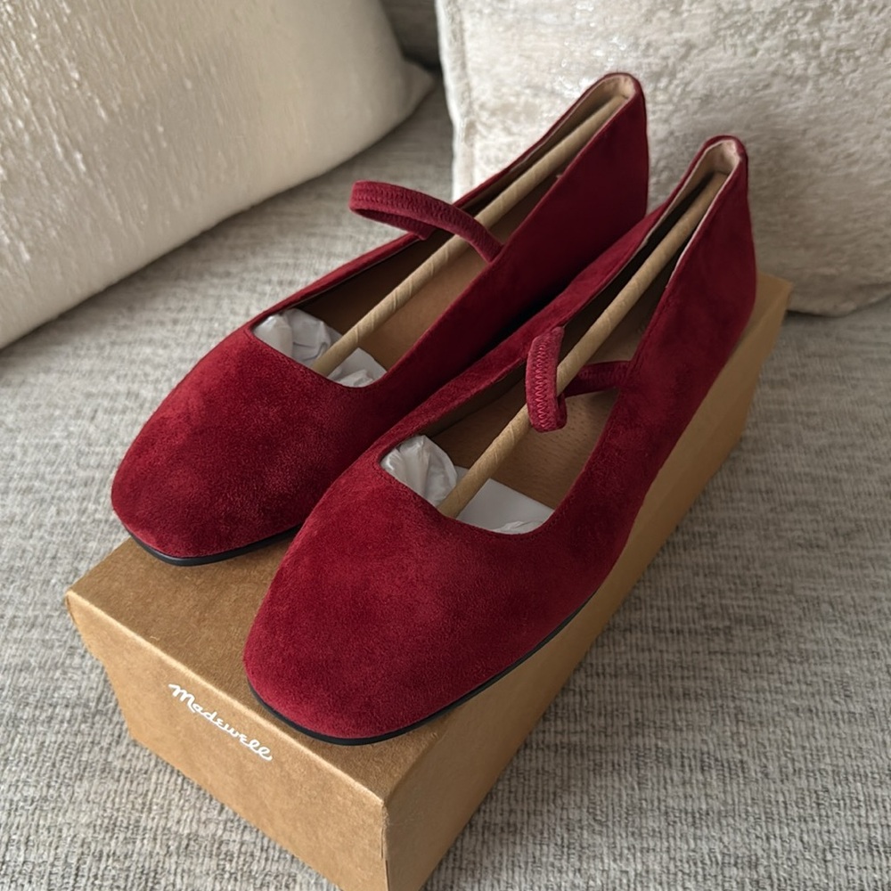 NWT Madewell Greta Suede Ballet Flats Ballerina Ruby Port Red Burgundy Leather - Picture 5 of 10